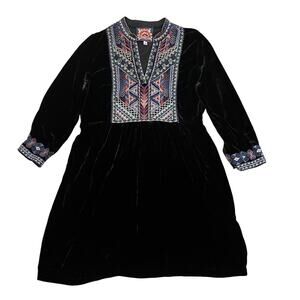 Johnny Was Velvet Heavily Embroidered Dress | Boho Luxe Tunic, Silk, MSRP $400